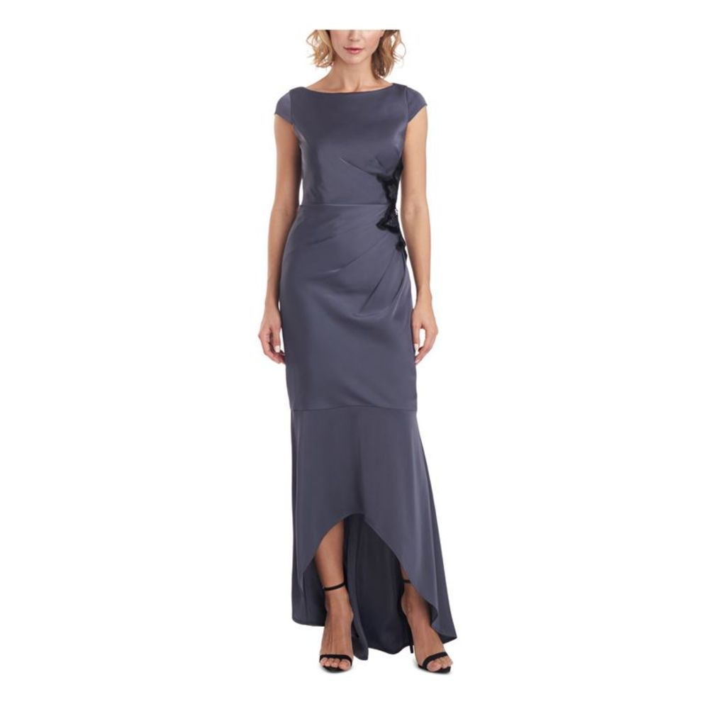 JS COLLECTION Womens Gray Side Applique Hem Cap Sleeve Formal Dress 14